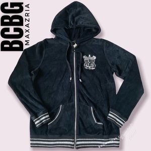 Like New BCBGMAXAZRIA Full Zip Velour Hoodie Jacket  Rhinestones Small Maternity